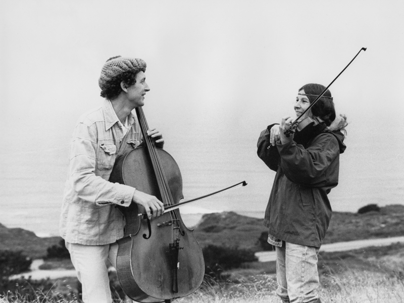 Tim and Frances playing strings at a Swanton district Pacific overlook near Santa Cruz, CA. Circa 1980.